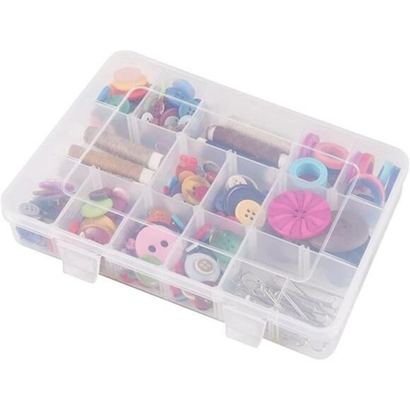 Clear Plastic Organizer Box with 18 Adjustable Grids for Jewelry Beads Crafts - Picture 8 of 8